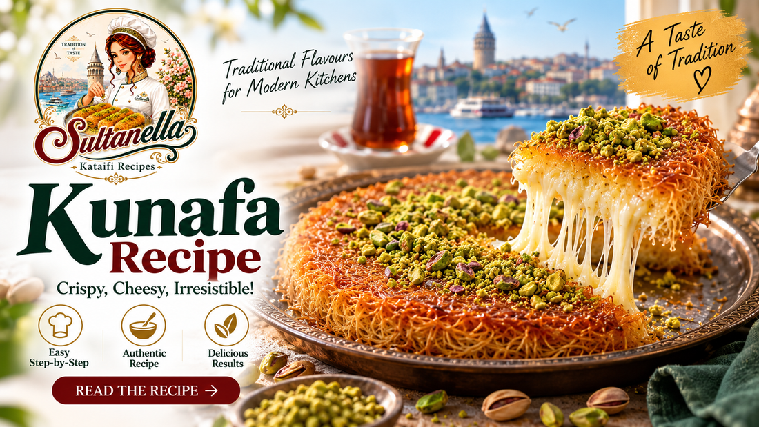 Kunafa Recipe with Crispy Kataifi, Melted Cheese & Pistachios